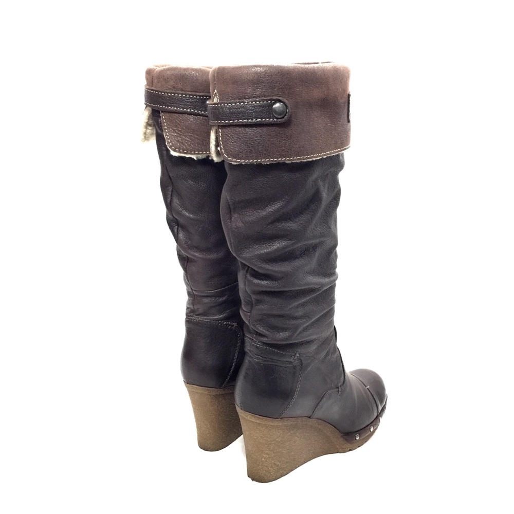 ❄️MANAS Design Brown Leather & Shearling Wedge Boots❄️